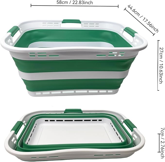 SAMMART Set of 2 Collapsible Plastic Storage Basket - Foldable Pop Up Storage Container - Portable Laundry Organizer - Space Saving Hamper (White/Winter Green, 42L (Style A)) - Image 3