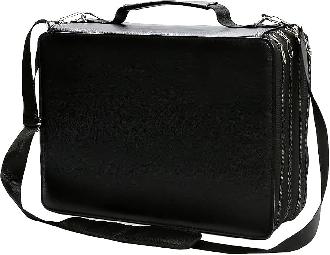 Marker Pen Organizer Case 224 Slots w/Handle & Shoulder Strap | 4-Layer Zipped Pencil Pouch PU Leather w/Open Front pocket for Gel Pen Markers to Artists, Painters by Lbxgap