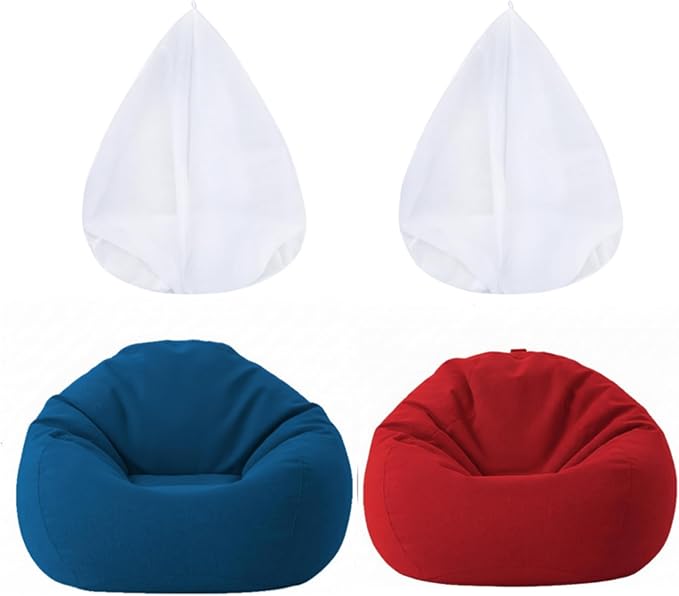 Sliner 2 Pcs Stuffed Storage Bean Bag Chair Cover for Kids Adults (No Filler) Stuffable Zipper Beanbag Cover for Organizing Plush Toys or Foam(23.5 * 23.5 * 25.5inch,Cotton,Red and Blue) by Sliner