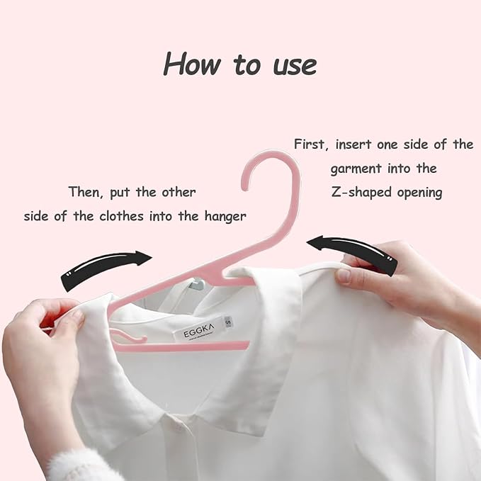 Plastic Blouse Hangers for Women, Short Neck Hangers for Closet, Z-Shape Shirt Hanger 16.5", Cute Clothes Hanger for Adults Suit, Hoody, Coat, Jacket, Dress, Percha Pink 20pcs - Image 2