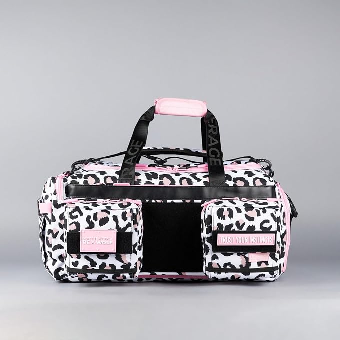WOLFpak Ultimate 40L Gym & Travel Duffle Bag Rigid Frame (Leopard Pink Zip) | 16" Dual Laptop Sleeves, 180° Full Opening, Hidden Security Pocket, Shoe Compartment, Trolley Sleeve, MOLLE Webbing - Image 10
