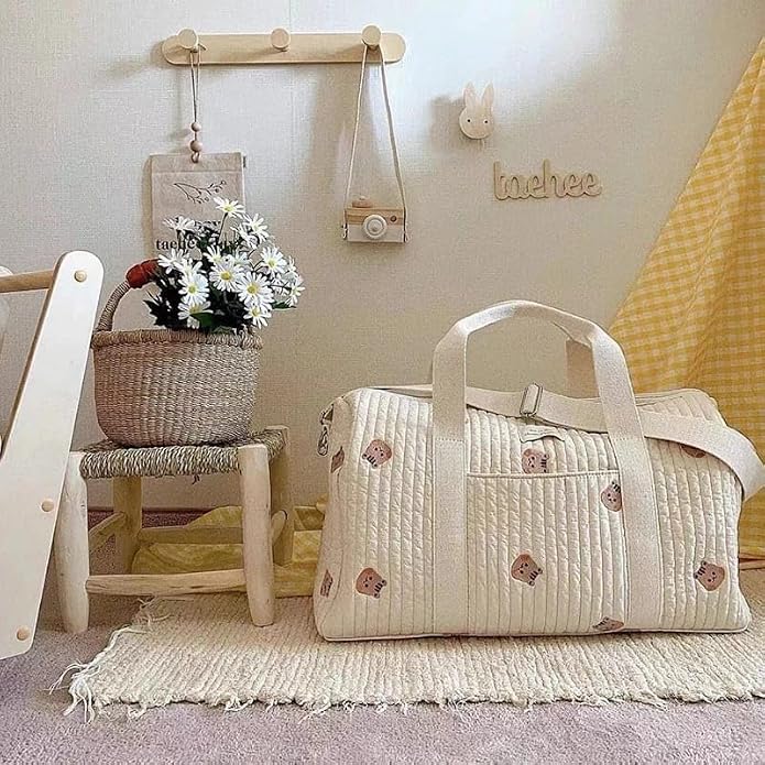 OZK Large Maternity Pack Baby Diaper Bags for Mommy Stroller Nappy Organizer Portable Boston Luggage Travel Changing Messenger Bags, Beige - Image 2
