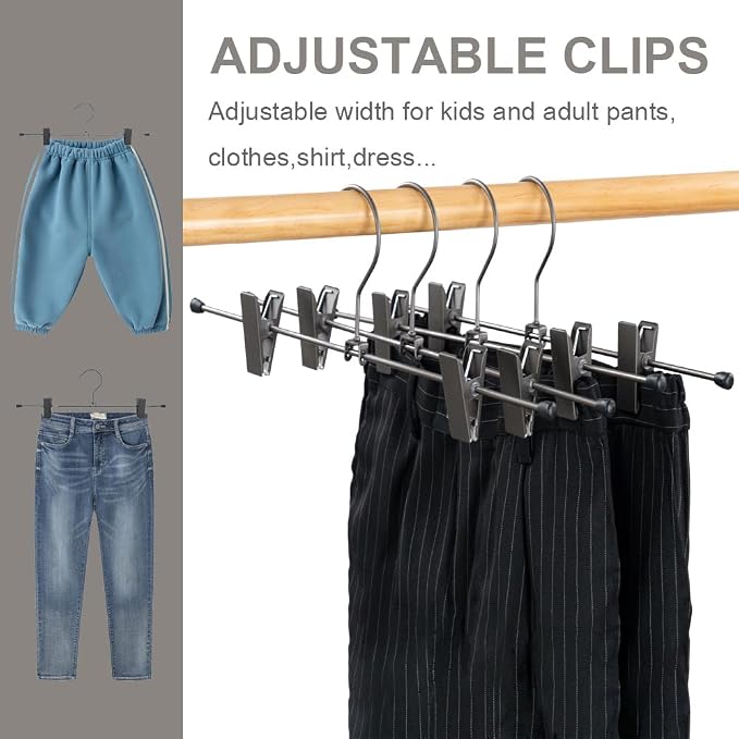 Pants Hangers 13.8" Dark Grey Skirt Clothes Rack with Clips Metal Clips Trousers Hanger Space Saving Slacks Hangers Durable and Sturdy Pants Display 30 Pack - Image 5