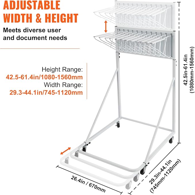 VEVOR Mobile Blueprint Storage Rack, Plan Holder with 12 Pivot Brackets, Mobile Blueprint Holder Adjustable Height & Length, Poster Display Rack for Office and Home (Rack Only Without Clamps) - Image 3