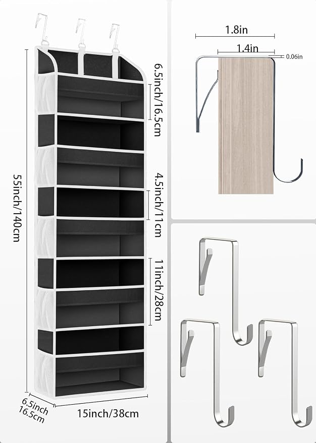 TAHAVICE 2 Pack Over the Door Storage Organizer, 5 Large & 10 Mesh Pockets | Hanging Storage Organizer with 40lb Capacity and Door Storage Space Saving for Bedroom,Bathroom,Nursery,Babyroom(Black) - Image 5