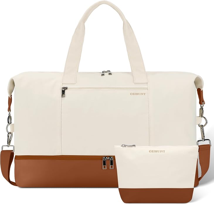Women's Weekender bag Travel Duffel Bag with Shoe Compartment 21-inch Airline-Approved Carry-On, 2-Piece Overnight Bag Set Personal Item Luggage by GAYUAPEIABAG