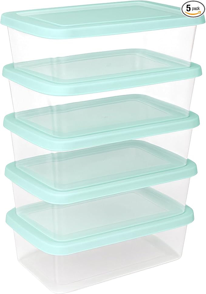 Sterilite 5-Pack Stackable Storage Bin with Lid, Clear Plastic Design, 6 Quart by Sterilite