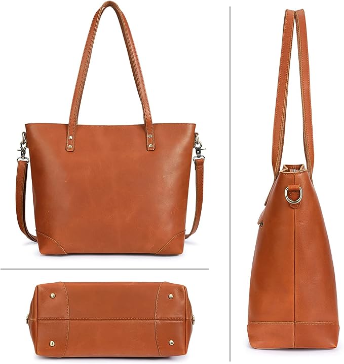 S-ZONE Vintage Genuine Leather Shoulder Bag Work Totes for Women Large | Top Grain Leather, Purse Handbag, Fits Laptop Documents, Luggage Sleeve, Multi Pockets, Work Travel Everyday - Image 6