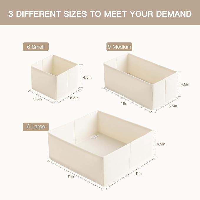 Drawer Organizer Clothes, 21 Pack Dresser Organizer for Baby Clothes, Underwear, Sock - Foldable Closet Organization and Storage Dividers Bins for Nursery, Bedroom (Beige) - Image 2