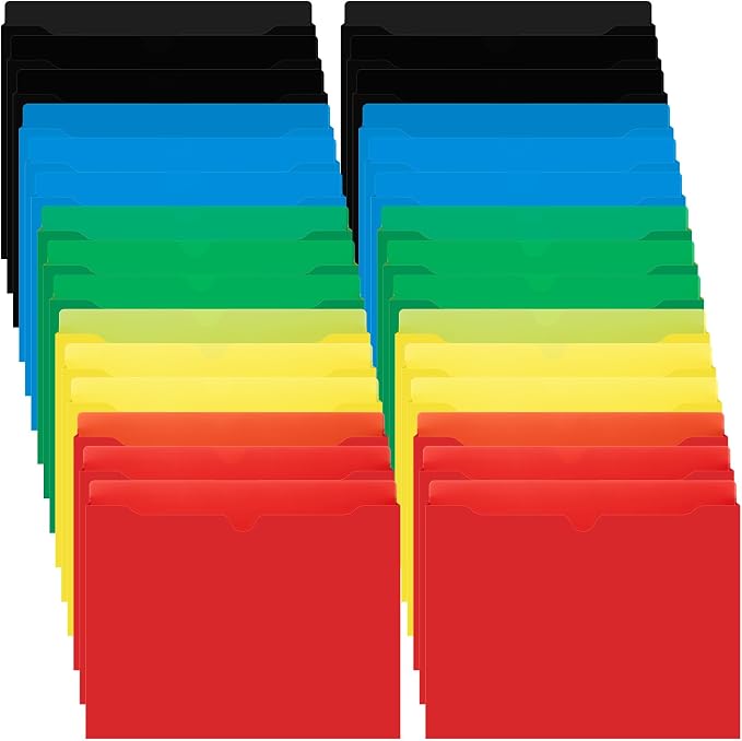 Dunzoom 50 Pack File Jackets Letter Size 2 Inch Expansion Manila Plastic File Folders Expandable Heavy Duty Reinforced Straight Cut Tab Expandable Document Jacket for Office(Stylish,Assorted Colors) by Dunzoom