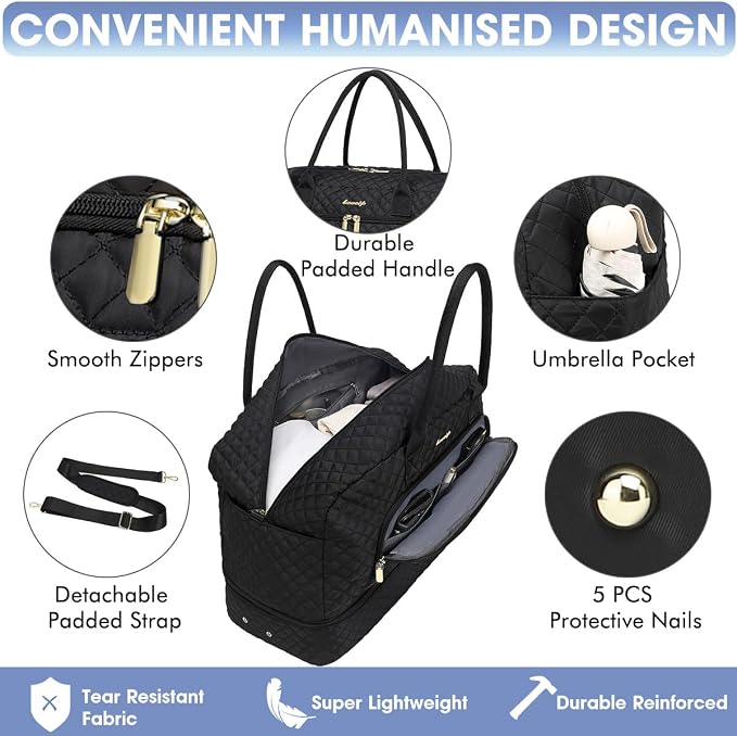 Travel Duffle Bag Weekender for Women - 38L Carry-On Overnight Personal Item Bag with Shoe Compartment & Wet Pocket Weekend Tote Bags with Toiletry Hospital Bags for Labor and Delivery - Image 3