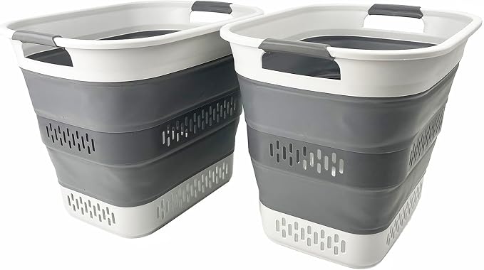 SAMMART 40L (10.5 Gallon) Collapsible Plastic Laundry Basket - Foldable Pop Up Storage Container/Organizer - Portable Laundry Hamper - Space Saving (2, Grey/Steel Grey) by SAMMART