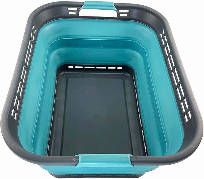SAMMART 42L (11 Galloons) Collapsible Plastic Laundry Basket - Foldable Pop Up Storage Container/Organizer - Portable Washing Tub - Space Saving Hamper/Basket [BPA Free] (Grey/Crystal Blue) by SAMMART