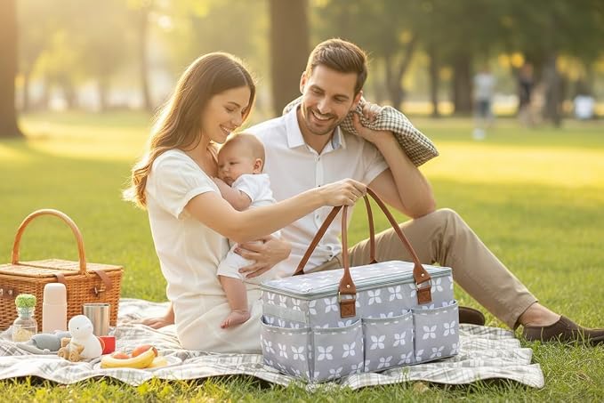 Diaper Caddy with Changing Mat, Large Baby Diaper Caddy Organizer with Lid, Portable Organizer Basket for Baby Essentials, Roll-Up Lid, Built-In Changing Mat Pocket - Image 5
