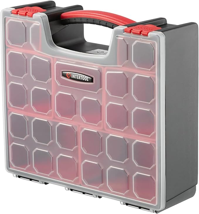 INTERTOOL Hardware Organizer with 7 Deep Removable Bins - Small Parts Storage Tool Box for Nuts, Bolts, Screws, Nails - Portable Handle Transparent Lid with Locks BX08-4032 - Image 7
