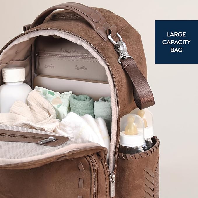 Itzy Ritzy Boss Plus Large Diaper Bag Backpack with 19 Pockets (Aspen) | Includes 2 Insulated Bottle Pockets, Changing Pad, Stroller Clips, Comfortable Padded Straps, Easy-to Clean, Travel-Ready - Image 8