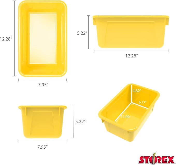 Storex Small Cubby Bins – Plastic Storage Containers for Classroom with Non-Snap Lid, 12.2 x 7.8 x 5.1 inches, Yellow, (62410U05C) (Pack of 5) - Image 9