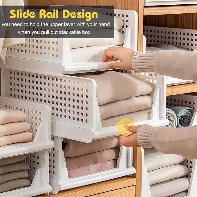 yazi 5 Pack Stackable Closet Storage Box | Closet Shelf Organizer and Storage Plastic Drawer Storage,Wardrobe Organizer Closet Organizers Storage - Image 3