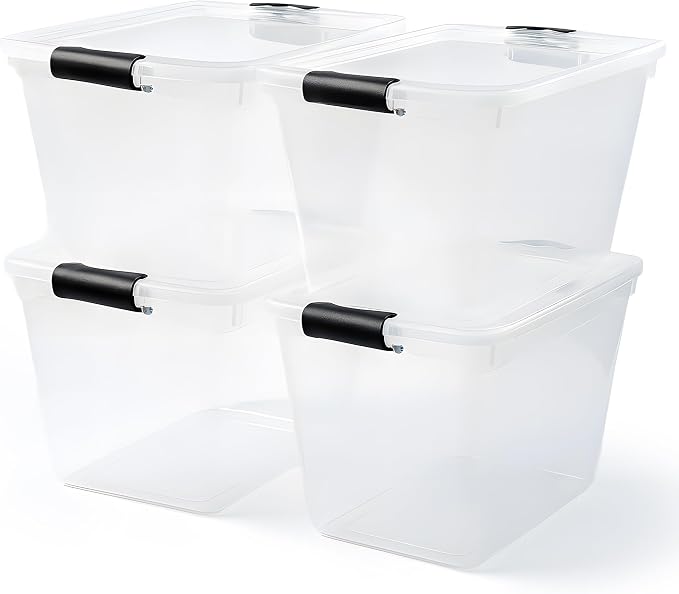 HOMZ Clear Plastic Storage Bins with Latching Lids, 31 Qt, Gray, 4 Pack | Stackable Container Set for Home, Office Shelves, Kitchen, Garage, and Bathroom Organization - Image 9