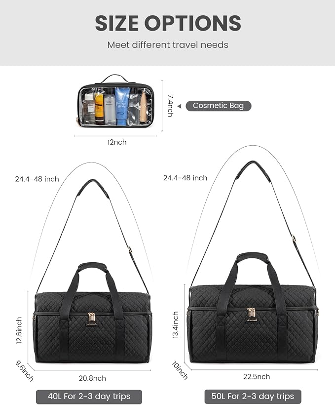 LOVEVOOK Travel Duffle Bag - Weekender & Overnight Bag with Toiletry & Wet Pocket, Carry-On Size, 3pc Set - Image 5