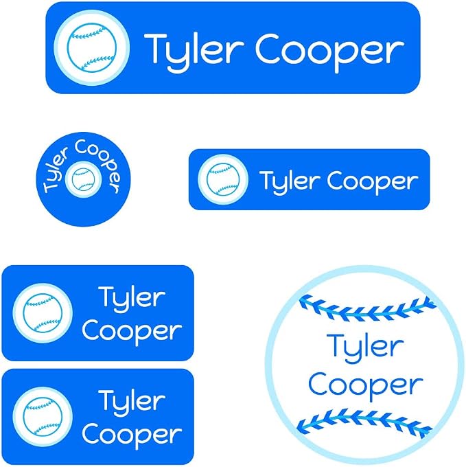 Name Bubbles - Custom Daycare Name Labels (99 Labels - 5 Sizes) Personalized Waterproof Name Stickers for Clothing Tags, Toys, Books, Water Bottles, Lunch Boxes, School, and Shoes (Baseball) by NameBubbles