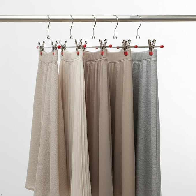 Mawa by Reston Lloyd Non-Slip Space-Saving Clothes Hanger for Pants & Skirts with Two Clips, Style K/40D, Set of 10, 15 3/4"L, Red - Image 8