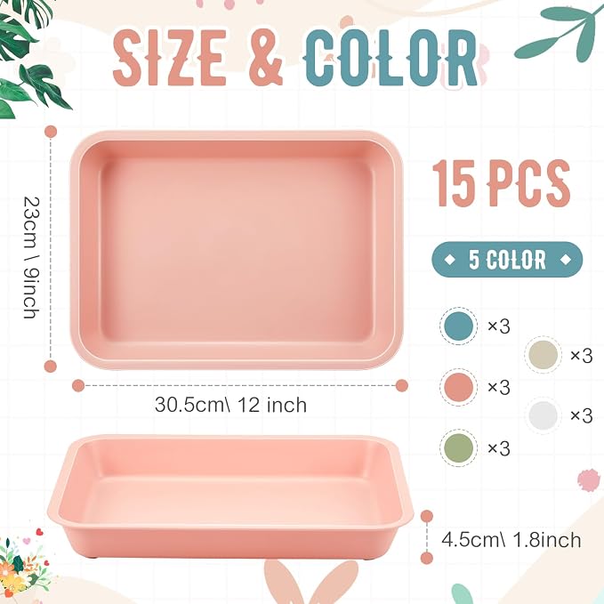15 Pcs Activity Plastic Art Trays Morandi Color Art and Craft Tray Montessori Stackable Plastic Serving Trays for DIY Projects Painting Beads Home Classroom Storage(12 x 9 x 2 Inch) - Image 2