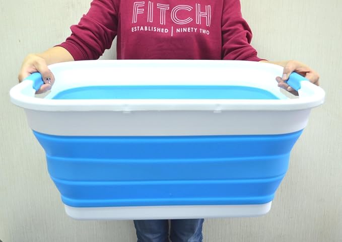 SAMMART 41L (10.8 gallon) Collapsible Plastic Laundry Basket - Foldable Pop Up Storage Container/Organizer - Portable Washing Tub - Space Saving Hamper/Basket (Rectangular, Sky Blue) - Image 7