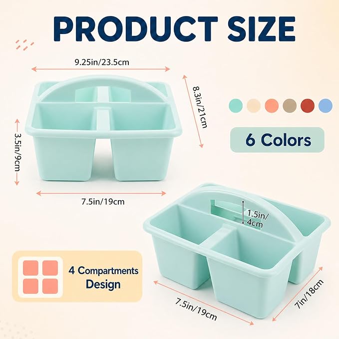 gisgfim 6 Pack Plastic Classroom Caddy with 4-Compartments Plastic Storage Caddies with Handle 4 Compartments Table Caddy Organizer Versatile Table Caddies for Classroom Office, Morandi Color - Image 2