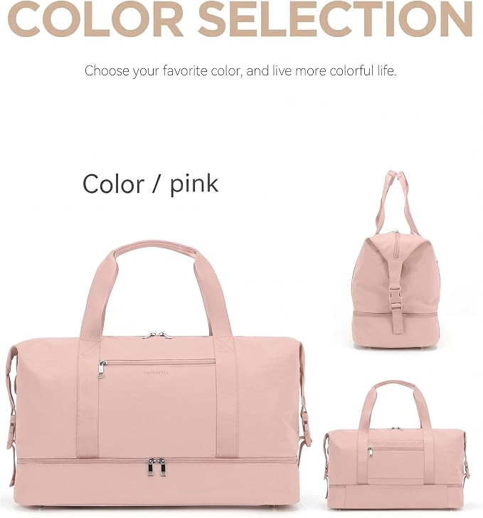 Oeihuivt Weekender Bags for Women, Pink, 21 Inch, 2-Piece Set | Large Travel Duffel Bag, Shoe Compartment, Heavy-Duty Canvas Leather, Carry On Overnight Tote - Image 3