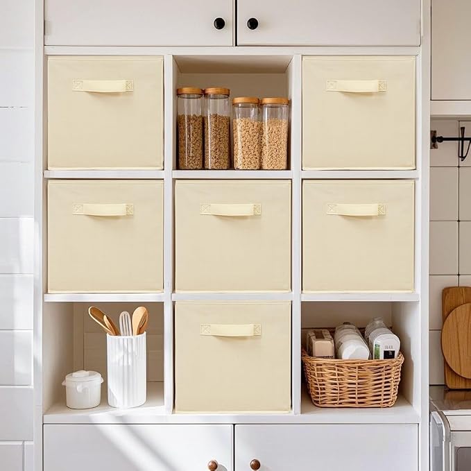 Storage Bins, 11 Inch Fabric Storage Cubes, Collapsible Cube Storage Box, Fabric Closet Organizers with Handle for Home, Office, Cabinet, Closets, Bedroom, Living Room, Beige, 20 Set - Image 5