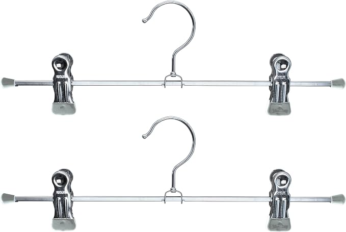 Mawa by Reston Lloyd Space-Saving Clothes Hanger for Pants and Skirts with Two Non-Slip Clips, Style K/30D, 12-Inch, Set of 2, Silver by Mawa