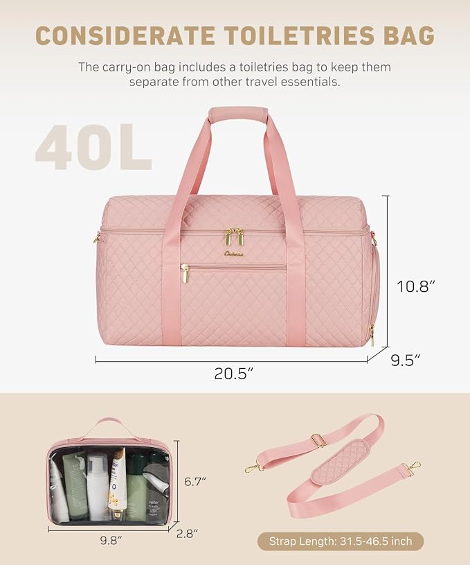 Weekender Bags for Women, Wide Open Large Travel Duffle Bag with Shoe Compartment, Overnight Hospital Bag For Women Labor Delivery, Carry on Bag Personal Item Travel Bag with Wet Pocket (Pink) - Image 5