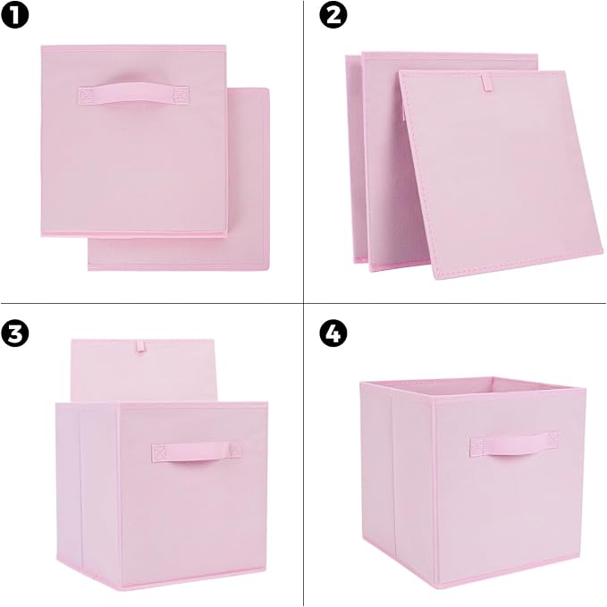 Life Hacks Fabric Storage Bins 8 Pack 13 inch Foldable Storage Cubes with Reinforced Handles Fun Colored Durable Cube Storage Bin for Home, Playroom, Closet Organizers and Storage, Pink - Image 3