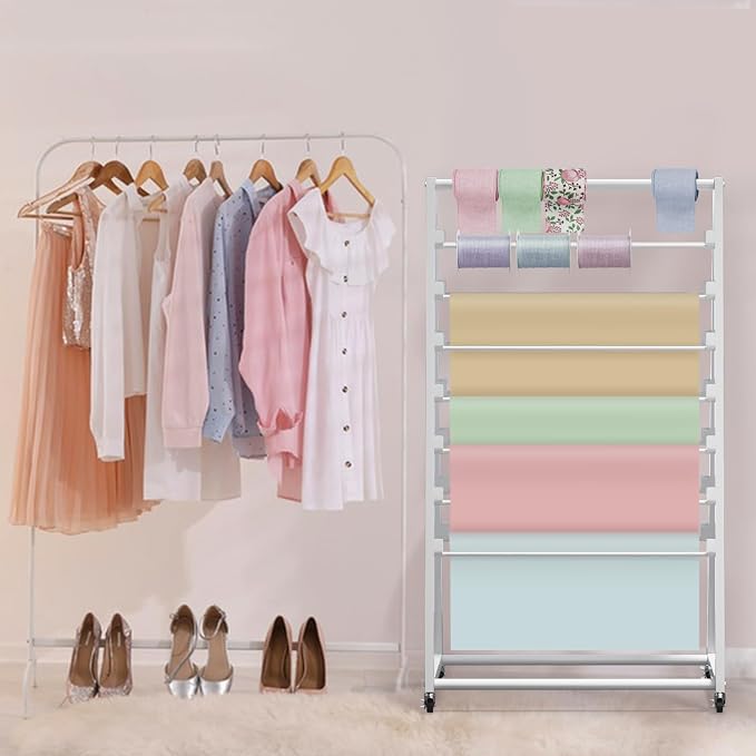 Ribbon Holder,Ribbon Organizer,15 Tier Ribbon Holder Organizer Rack,Double-Sided Gift Wrapping Craft Ribbon Storage Shelf for Craft Room Cake Shop Flower Store,White - Image 6
