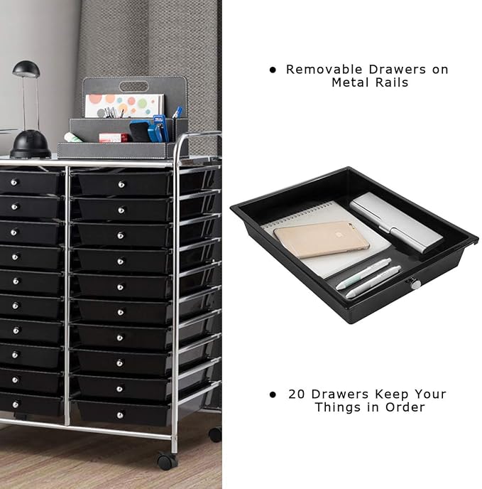 Giantex 20 Drawer Rolling Storage Cart Tools Scrapbook Paper Office School Organizer (25 x 15 x 35 Inch, Black) - Image 7