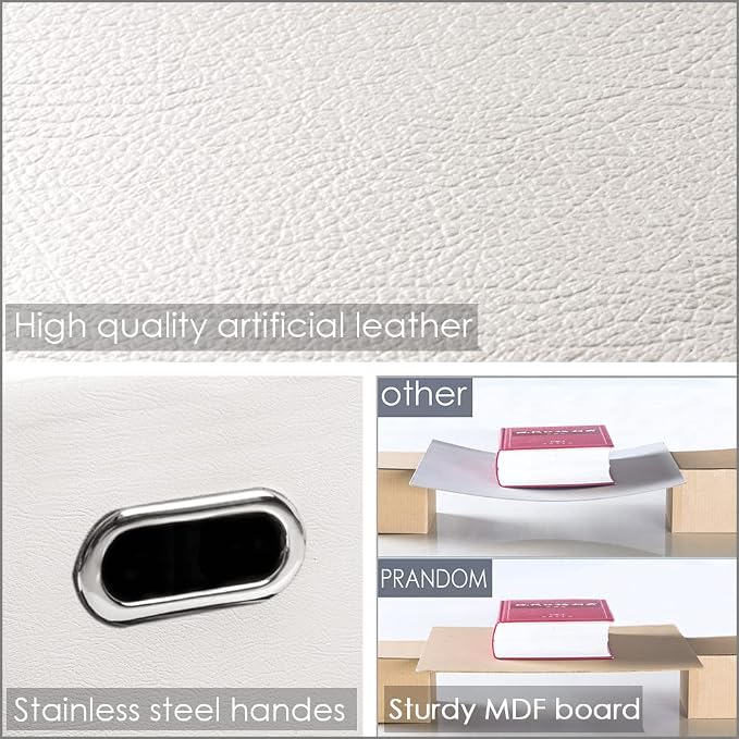Foldable Storage Bins with Lids [5-Pack] Leather Fabric Collapsible Storage Boxes Organizer Containers Baskets Cube with Cover for Bedroom Closet Office Nursery White (14.9x10.8x10) - Image 3