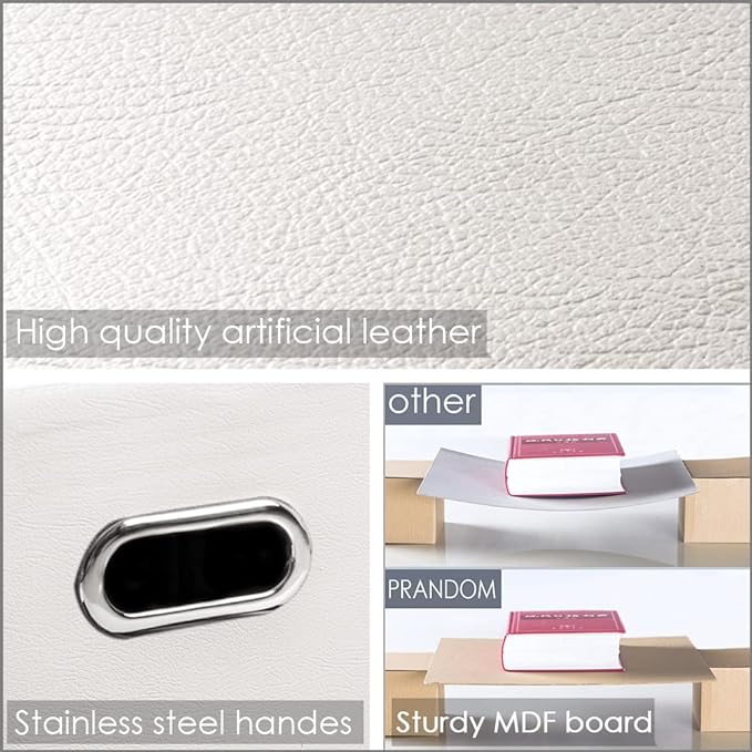 Collapsible Storage Bins with Lids [3-Pack] Leather Fabric Foldable Storage Boxes Organizer Containers Baskets Cube with Cover for Bedroom Closet Office Nursery White (14.9x10.8x10) - Image 3