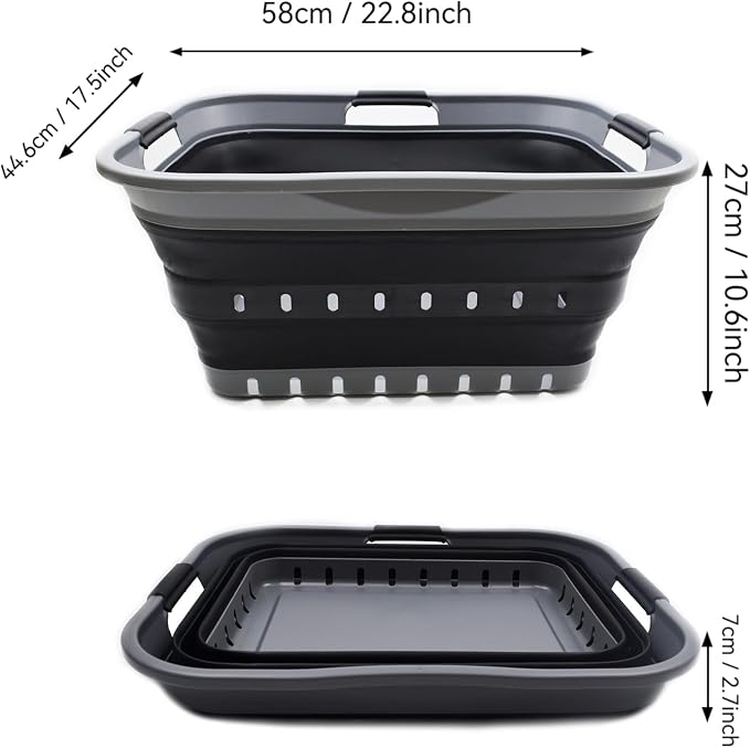 SAMMART 42L (11 gallon) Collapsible Plastic Laundry Basket - Foldable Pop Up Storage Container/Organizer - Portable Basket - Space Saving Hamper/Basket (2, Grey/Black) - Image 5