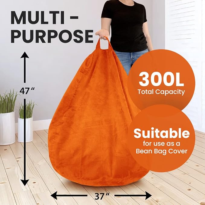 Bean Bag Stuffed Animal Storage Chair Cover (No Filler) for Kids and Adults. Extra Large Bird's Nest Beanbag Soft Premium (Orange, 3 ft (Cover Only)) - Image 9