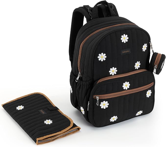 Large Diaper Bag Backpack with Changing Pad, Insulated Bottle Pockets, Travel & Hospital Bag for Mom & Dad (Large - Black Flowers) - Image 7
