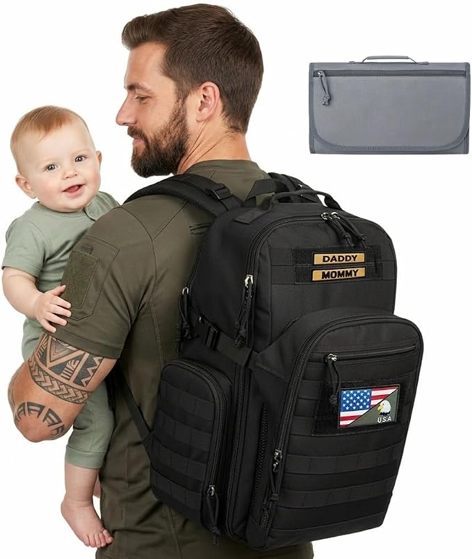 MIRACOL Military Diaper Bag for Dad: Tactical Design with Changing Pad & Daddy Patches - Pride Solution for Veteran Fathers in Baby Outings by MIRACOL