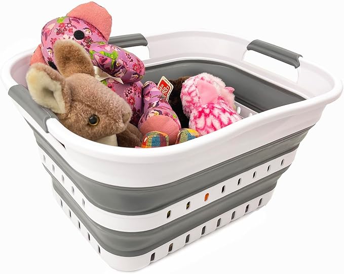SAMMART Collapsible Plastic Rectangular Laundry Basket - Foldable Pop Up Storage Container/Organizer - Portable Laundry Hamper - Space Saving (White/Steel Grey, 19L) - Image 5