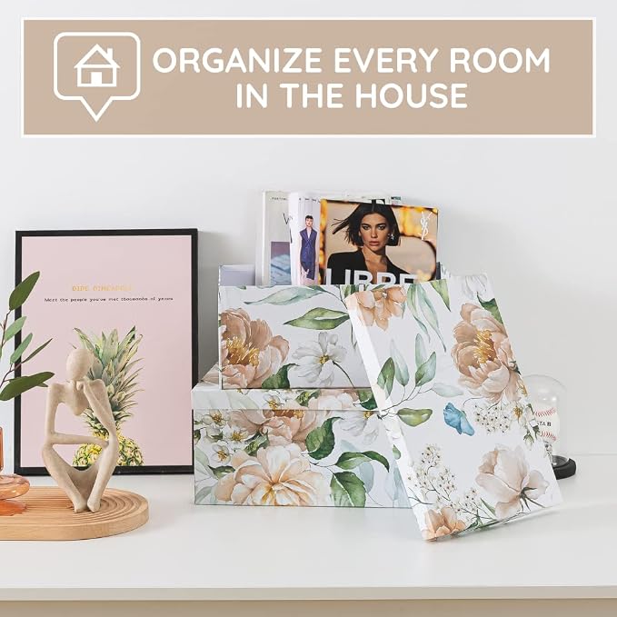 Soul & Lane - Floral Revival Decorative Storage Boxes with Lids, Set of 3 | Large Nesting Cardboard Keepsake Boxes for Memories, Photos and Gifts, Pretty Decorated Floral Containers for Organizing - Image 8