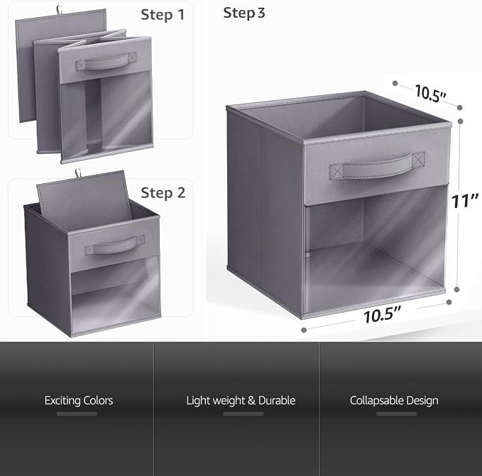 Sorbus 11 Inch Storage Bins with Clear Window - 6 Foldable Baskets for Organizing Clothes, Toys, Books - Sturdy Collapsible Fabric Storage Cubes with Handle - Storage Baskets for Shelves, Closets - Image 3