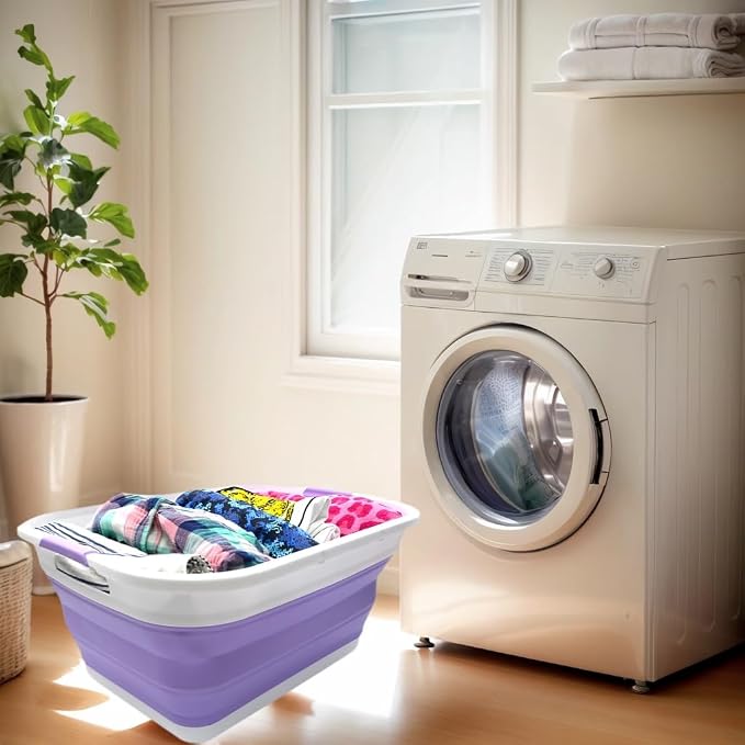 SAMMART 41L (10.8 gallon) Collapsible Plastic Laundry Basket-Foldable Pop Up Storage Container/Organizer-Portable Washing Tub-Space Saving, Water capacity: 32L (8.4 gallon) (Rectangular, Lt. Purple) - Image 3