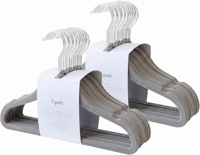 3 Sprouts Velvet Baby Hangers, Non Slip Slim, Dark Gray, 30 Pack | Non-slip velvet, Notched shoulders, 360-degree swivel hook, 11.75 x 8 in, Infant and toddler clothes, Soft colors for nursery by 3Sprouts