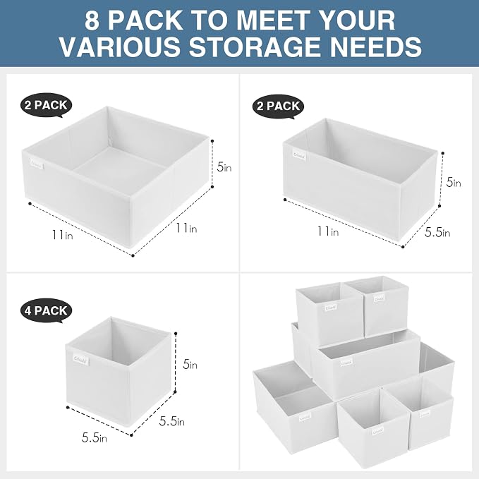 11 Pack Underwear Drawer Organizers, Foldable Fabric Closet Cabinet Organization and Tear-Resistant Storage Boxes for Sock, Toys, Underwear, Bra, Clothes, Ties - Image 3