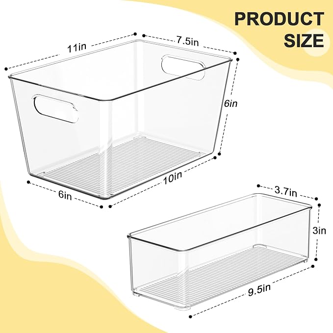 Set of 4 Pantry Organizers and Storage, Clear Plastic Bins(2L+2S) | BPA-free PETG storage containers with handles, Ideal for kitchen, fridge, bathroom, cabinet, office, and garage organization - Image 2