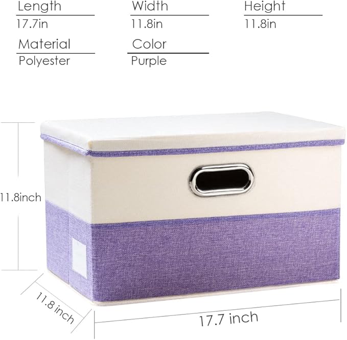 Large Foldable Storage Bins with Lids [3-Pack] linen Fabric Decorative Storage Boxes Organizer Containers Baskets Cube with Handles Divider for Bedroom Closet Purple&Cream(17.7x11.8x11.8) - Image 4
